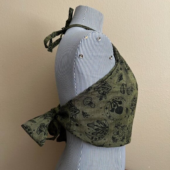 Dark Green Cotton Halter Top Forest Mushroom Hippie Festival Summer Crop Top - Picture 4 of 8